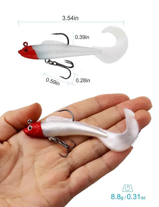 Alt view image 3 of 6 - Lures for Bass Jig Head Soft Swimbait, 6-Pack 6 Colors Plastic Bait for Saltwater/Freshwater Fishing