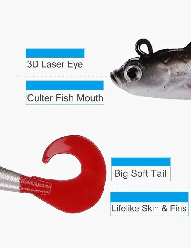 Alt view image 4 of 6 - Lures for Bass Jig Head Soft Swimbait, 6-Pack 6 Colors Plastic Bait for Saltwater/Freshwater Fishing