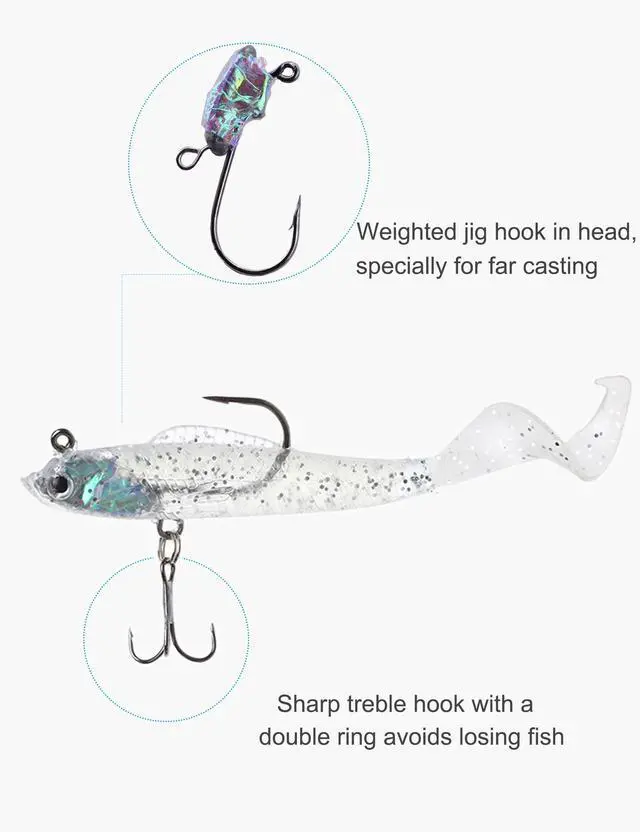 Alt view image 5 of 6 - Lures for Bass Jig Head Soft Swimbait, 6-Pack 6 Colors Plastic Bait for Saltwater/Freshwater Fishing