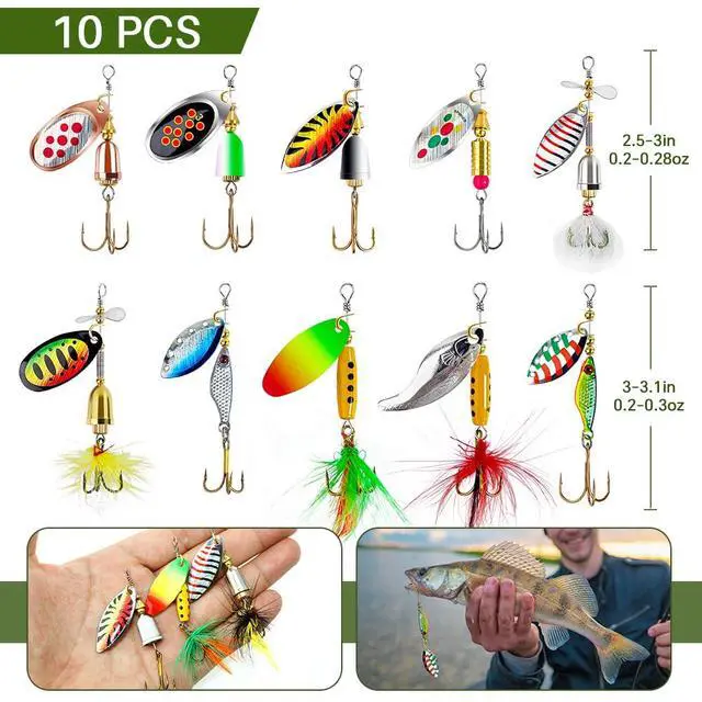 Alt view image 3 of 7 - Fishing Spinner Baits for Freshwater and Saltwater, 10pcs Rooster Tail Fishing Lures & Spinning Spoons, Hard Metal Baits for Bass Trout Salmon with 2 Tackle Boxes