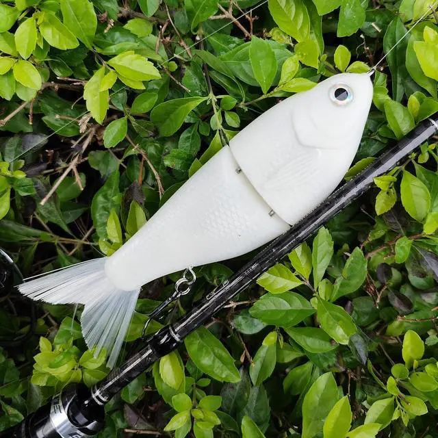Alt view image 6 of 7 - Lure Slow Sinking Glide Bait with Fur Tail Lifelike Fishing Tackle for Trout Shad Bass Musky (Color White)