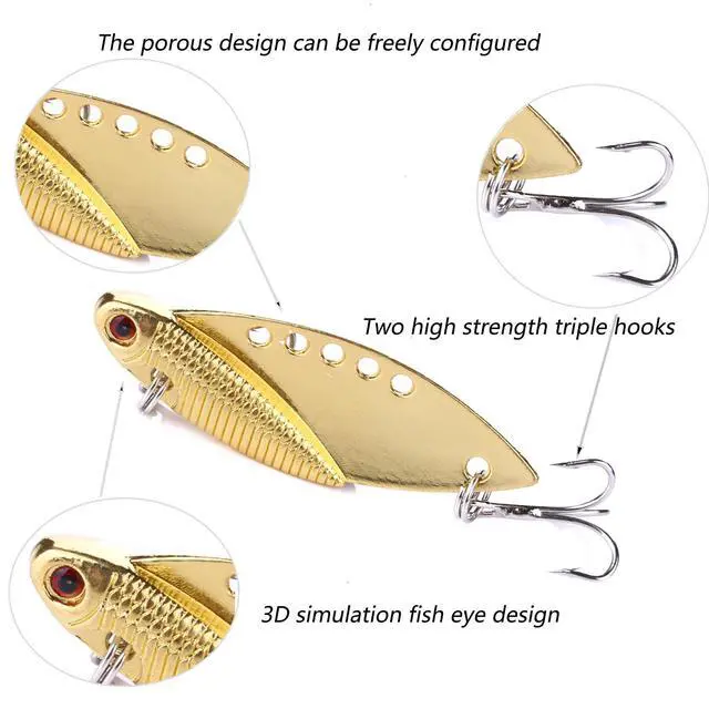 Alt view image 3 of 7 - Walleye & Bass Blade Baits - 5pcs Box, Saltwater & Freshwater Fishing Spoons