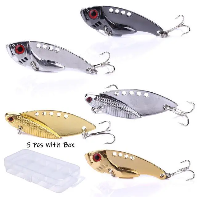Alt view image 2 of 7 - Walleye & Bass Blade Baits - 5pcs Box, Saltwater & Freshwater Fishing Spoons