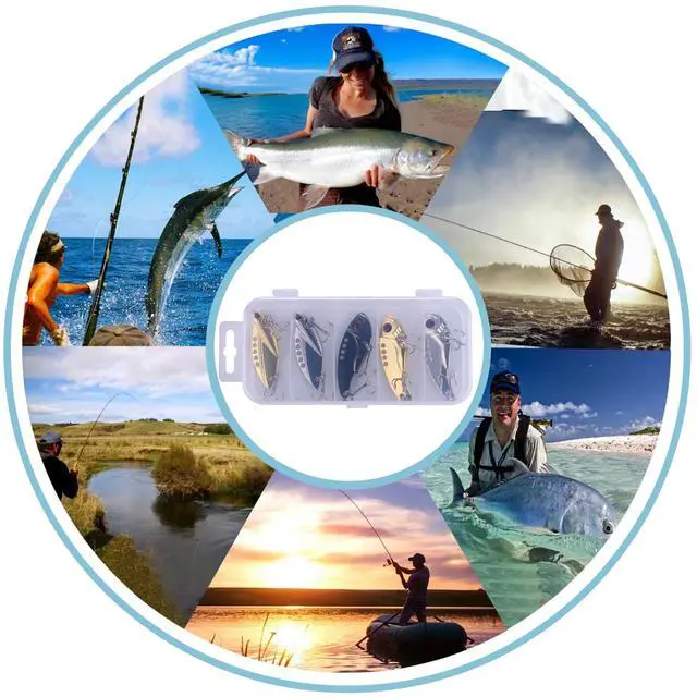 Alt view image 5 of 7 - Walleye & Bass Blade Baits - 5pcs Box, Saltwater & Freshwater Fishing Spoons