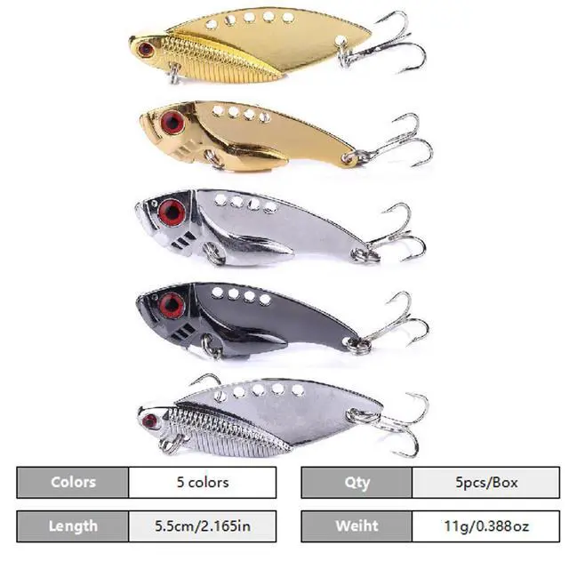 Alt view image 4 of 7 - Walleye & Bass Blade Baits - 5pcs Box, Saltwater & Freshwater Fishing Spoons