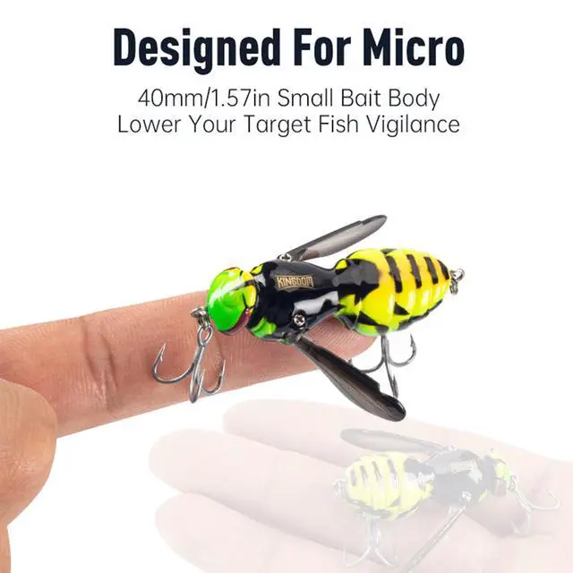 Alt view image 4 of 7 - Wasp Crawl Lure Insect Bionic Floating Fishing Lures Swimbaits Hard Artificial Baits Lure for Bass, Carp, Pike, Lifelike Skin Pattern Walleye Fishing Carbon Steel Three Book Hook #01 40mm 4.2g