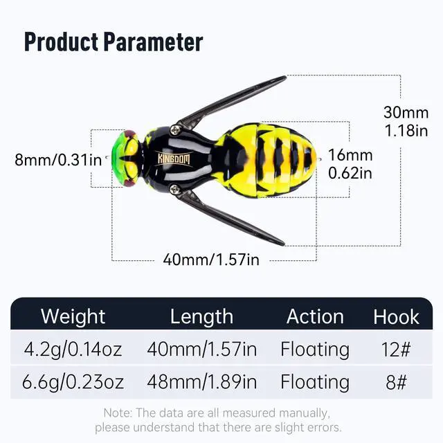 Alt view image 2 of 7 - Wasp Crawl Lure Insect Bionic Floating Fishing Lures Swimbaits Hard Artificial Baits Lure for Bass, Carp, Pike, Lifelike Skin Pattern Walleye Fishing Carbon Steel Three Book Hook #01 40mm 4.2g