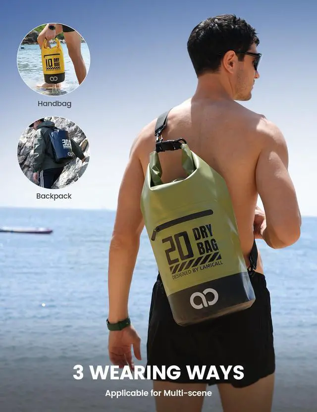 Alt view image 5 of 7 - Waterproof Dry Bag with Phone Pouch - 5L/10L/20L/30L/40L Floating Roll Top Backpack for Kayaking Boating Beach Camping Fishing - Heavy Duty 500D PVC Marine Dry Sack for Men, Women, Green 10L