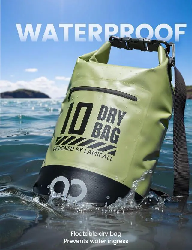 Alt view image 3 of 7 - Waterproof Dry Bag with Phone Pouch - 5L/10L/20L/30L/40L Floating Roll Top Backpack for Kayaking Boating Beach Camping Fishing - Heavy Duty 500D PVC Marine Dry Sack for Men, Women, Green 10L