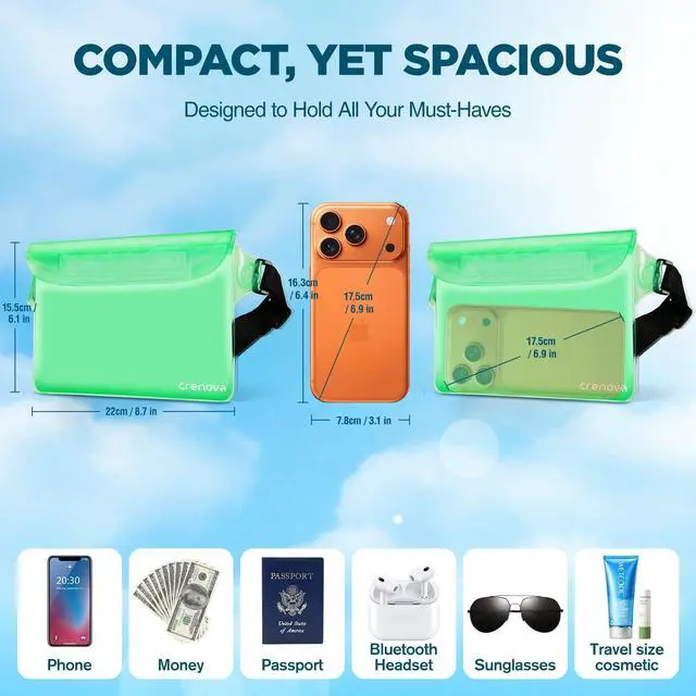 Alt view image 4 of 7 - Waterproof Bag for Beach, Waterproof Pouch for Phone Passport Purse, Fanny Packs for Women, Floating Dry Bags for Cruise Ship Travel Water Park Surfing Boating Fishing Kayaking Pool Accessories