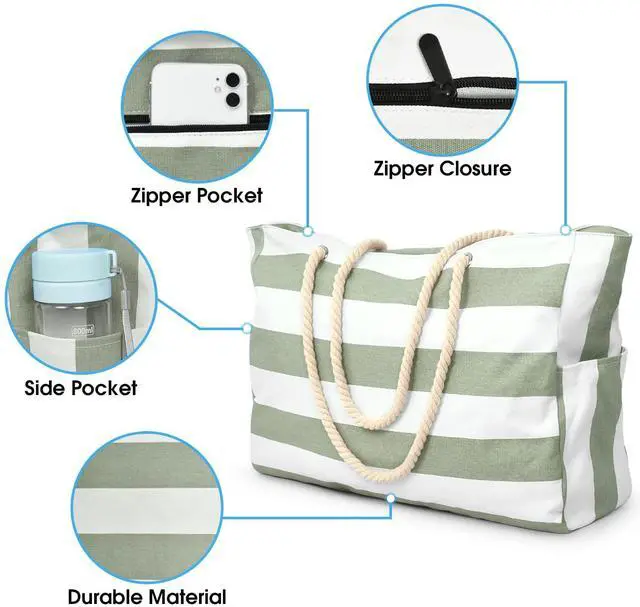 Alt view image 4 of 7 - Beach Bags for Women Large Waterproof Beach Tote Bag Zipper Beach Bags Waterproof Sandproof Swim Pool Bag Large Tote