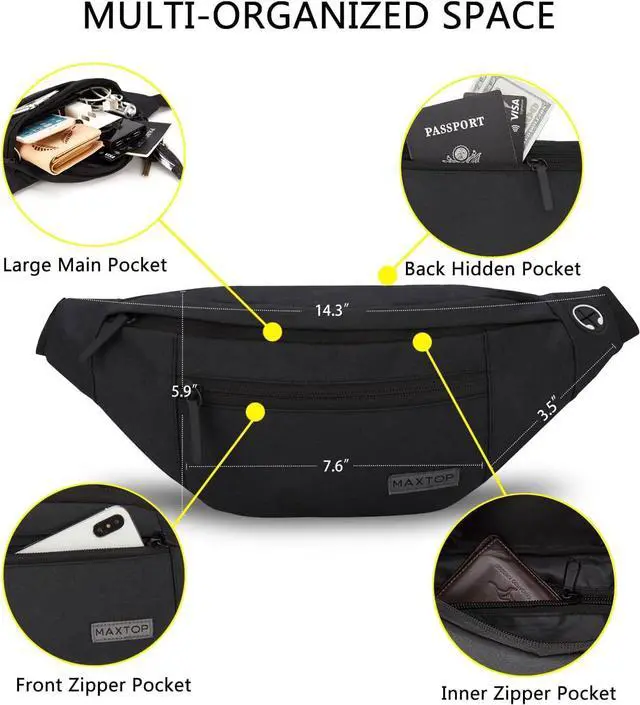 Alt view image 3 of 7 - Large Crossbody Fanny Pack with 4-Zipper Pockets,Gifts for Enjoy Sports Festival Workout Traveling Running Casual Hands-Free Wallets Waist Pack Phone Bag Carrying All Phones