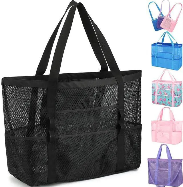 Main image of Extra Large Mesh Beach Bag for Women, Top Zipper Closure Pool Tote, SandProof Cruise Essentials 2026 Family Travel