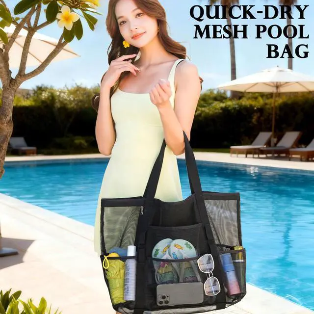 Alt view image 2 of 7 - Extra Large Mesh Beach Bag for Women, Top Zipper Closure Pool Tote, SandProof Cruise Essentials 2026 Family Travel