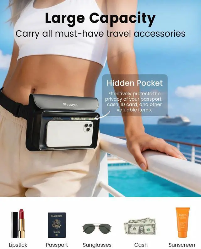 Alt view image 4 of 7 - IPX8 Waterproof Fanny Pack for Men Women, Large Capacity Touch Screen Dry Bag for Kayaking, Paddle Boarding, Waterpark & Swimming Essentials, Adjustable Waist Strap Pouch for Cell Phone