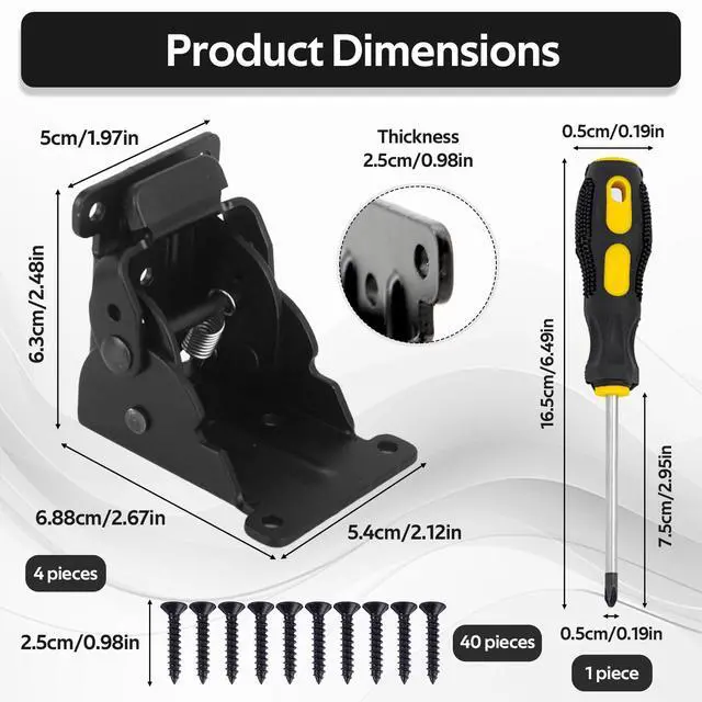 Alt view image 2 of 7 - 4 Pack Folding Table Leg Brackets with Self-Locking Hinges 0-90°, Folding Shelf Brackets, Folding Brackets Heavy Duty, with Screwdriver & 40 Screws, for Furniture, Table, Chair, Shelf