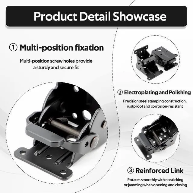 Alt view image 3 of 7 - 4 Pack Folding Table Leg Brackets with Self-Locking Hinges 0-90°, Folding Shelf Brackets, Folding Brackets Heavy Duty, with Screwdriver & 40 Screws, for Furniture, Table, Chair, Shelf