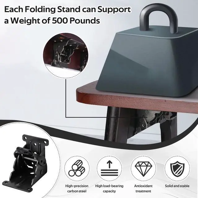 Alt view image 5 of 7 - 4 Pack Folding Table Leg Brackets with Self-Locking Hinges 0-90°, Folding Shelf Brackets, Folding Brackets Heavy Duty, with Screwdriver & 40 Screws, for Furniture, Table, Chair, Shelf