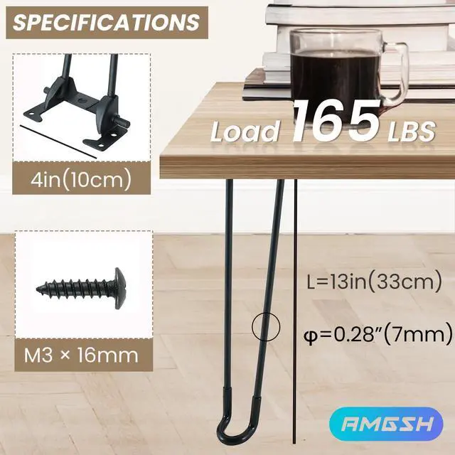 Alt view image 2 of 6 - Folding Hairpin Table Legs 12.6 / 320 mm, 4PCS DIY Furniture Legs, Heavy Duty Foldable Metal Table Legs for Coffee End Table Bench Side Laptop Mini Desk with 24 Screw, Black