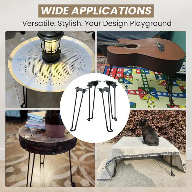 Alt view image 6 of 6 - Folding Hairpin Table Legs 12.6 / 320 mm, 4PCS DIY Furniture Legs, Heavy Duty Foldable Metal Table Legs for Coffee End Table Bench Side Laptop Mini Desk with 24 Screw, Black