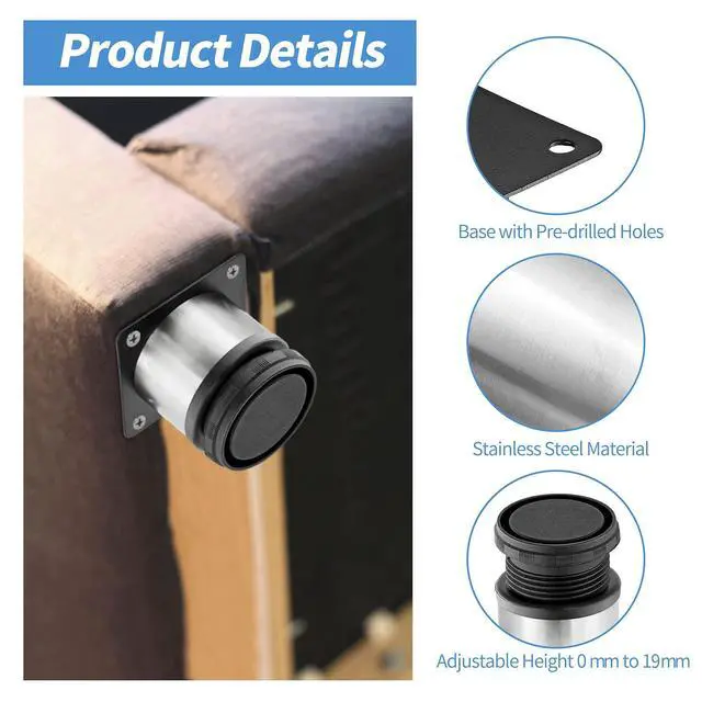 Alt view image 3 of 7 - 4 Inch Metal Furniture Legs Stainless Steel Adjustable Legs Silver Table Legs Round Cabinet Legs for Coffee Table Cabinet Desk Sofa Shelves, Pack of 4