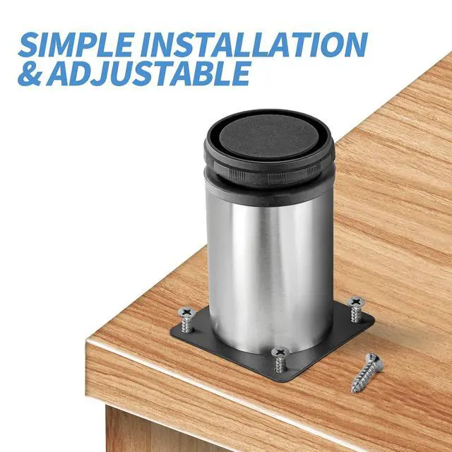 Alt view image 6 of 7 - 4 Inch Metal Furniture Legs Stainless Steel Adjustable Legs Silver Table Legs Round Cabinet Legs for Coffee Table Cabinet Desk Sofa Shelves, Pack of 4