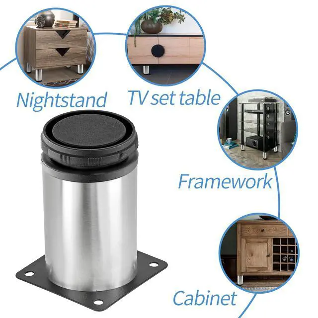 Alt view image 7 of 7 - 4 Inch Metal Furniture Legs Stainless Steel Adjustable Legs Silver Table Legs Round Cabinet Legs for Coffee Table Cabinet Desk Sofa Shelves, Pack of 4