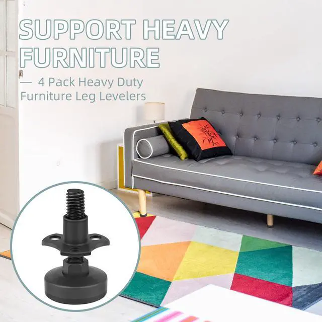 Alt view image 2 of 7 - Heavy Duty Furniture Levelers, 4 Pack 3/8"-16 Threaded Leveling Feet Furniture Levelers Table Feet Adjustable Leg Levelers for Table/ Chair/Sofa/Desk/Cabinet/Workbench, Supports 1320LBs-Black