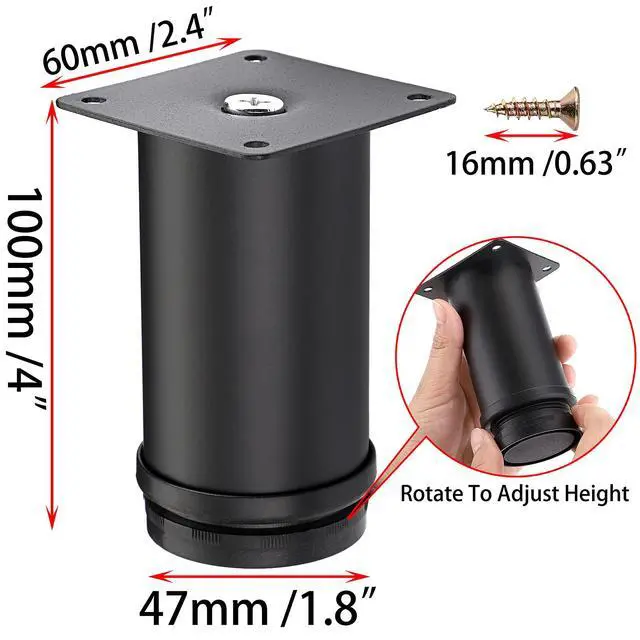Alt view image 3 of 7 - 4PCS 4 Inch Furniture Legs Feets Metal Cabinet Legs, Adjustable Round Metal Furniture Replacement Legs Corner Feets Heavy Duty Table Leg Extenders for Sofa Couch Chair