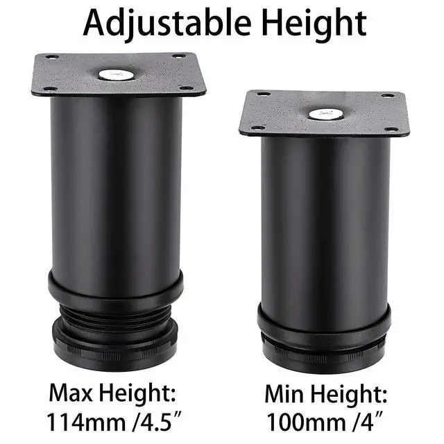 Alt view image 4 of 7 - 4PCS 4 Inch Furniture Legs Feets Metal Cabinet Legs, Adjustable Round Metal Furniture Replacement Legs Corner Feets Heavy Duty Table Leg Extenders for Sofa Couch Chair