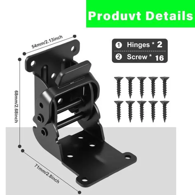 Alt view image 6 of 6 - 2 Pack Folding Brackets 0°-90°-180°, Heavy-Duty Folding Table Leg Brackets with Self-Locking Hinges, Adjustable Hardware Bracket for Table/Bed/Desk Legs (Black)
