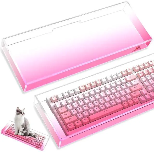 Main image of KC04 Acrylic Clear Transparent Keyboard Cover(17.4*6.5*1.89) with Dustproof Waterproof Anti-hit Anti-cat Protective Case for Compact Layout 94/96/98Key Mechanical Gaming Keyboard(Pink)