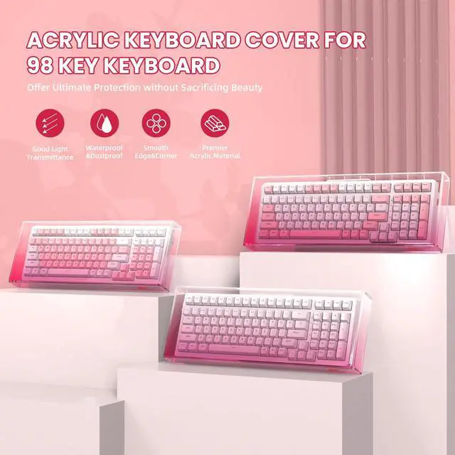 Alt view image 2 of 7 - KC04 Acrylic Clear Transparent Keyboard Cover(17.4*6.5*1.89) with Dustproof Waterproof Anti-hit Anti-cat Protective Case for Compact Layout 94/96/98Key Mechanical Gaming Keyboard(Pink)