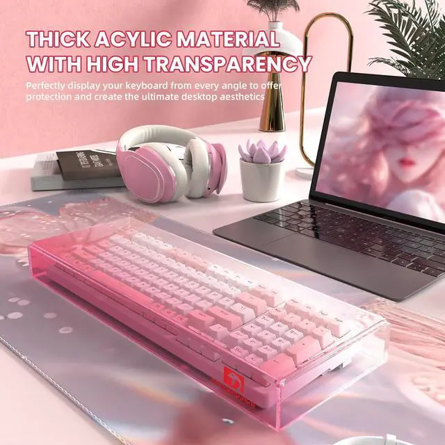 Alt view image 3 of 7 - KC04 Acrylic Clear Transparent Keyboard Cover(17.4*6.5*1.89) with Dustproof Waterproof Anti-hit Anti-cat Protective Case for Compact Layout 94/96/98Key Mechanical Gaming Keyboard(Pink)