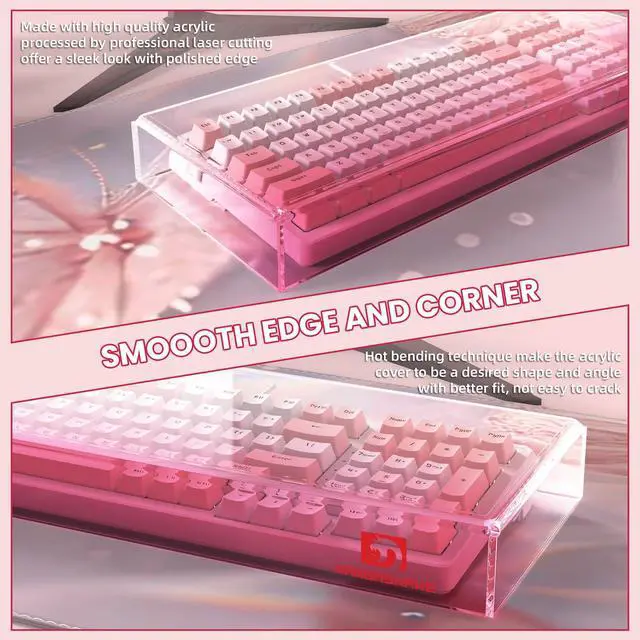 Alt view image 4 of 7 - KC04 Acrylic Clear Transparent Keyboard Cover(17.4*6.5*1.89) with Dustproof Waterproof Anti-hit Anti-cat Protective Case for Compact Layout 94/96/98Key Mechanical Gaming Keyboard(Pink)