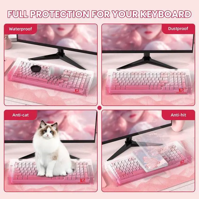 Alt view image 6 of 7 - KC04 Acrylic Clear Transparent Keyboard Cover(17.4*6.5*1.89) with Dustproof Waterproof Anti-hit Anti-cat Protective Case for Compact Layout 94/96/98Key Mechanical Gaming Keyboard(Pink)