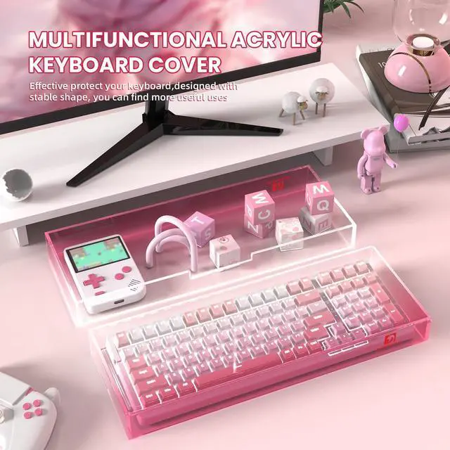 Alt view image 7 of 7 - KC04 Acrylic Clear Transparent Keyboard Cover(17.4*6.5*1.89) with Dustproof Waterproof Anti-hit Anti-cat Protective Case for Compact Layout 94/96/98Key Mechanical Gaming Keyboard(Pink)