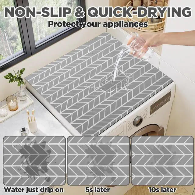 Alt view image 3 of 7 - 2 Pcs Washer and Dryer Covers, 27 x 27 Inches Silicone Top Protector Mat, Non Slip Waterproof Quick Drying Dust Proof for Home Kitchen Laundry Room, Grey