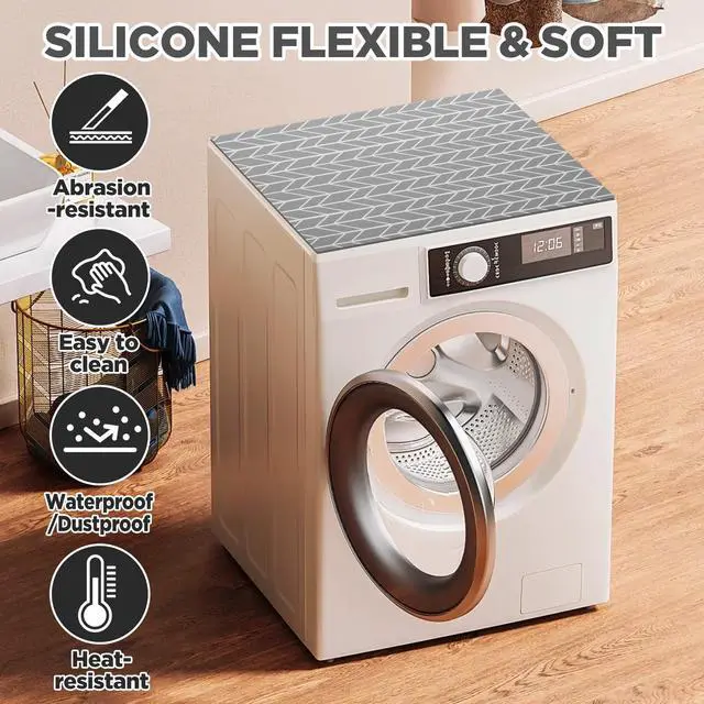 Alt view image 5 of 7 - 2 Pcs Washer and Dryer Covers, 27 x 27 Inches Silicone Top Protector Mat, Non Slip Waterproof Quick Drying Dust Proof for Home Kitchen Laundry Room, Grey
