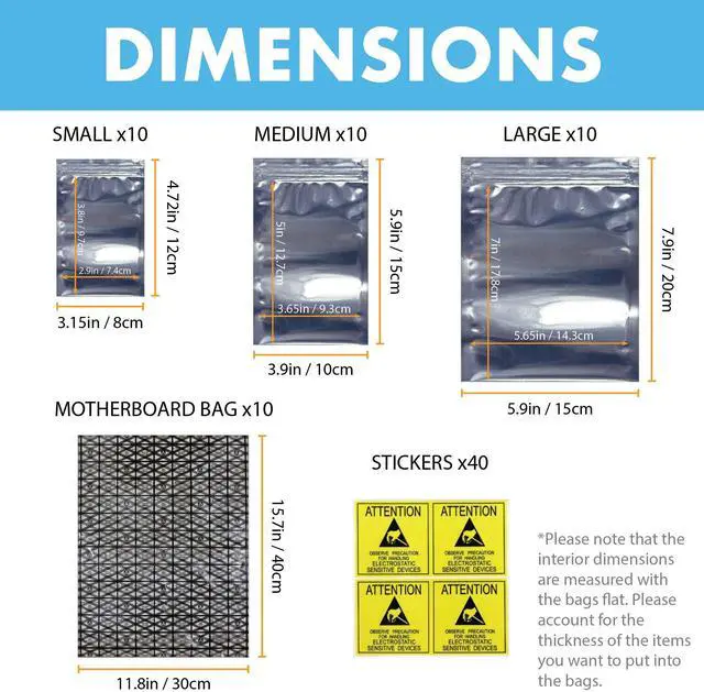 Alt view image 3 of 7 - Open Top & Resealable Antistatic Bags ESD Shielding Bag with Anti-static Labels for Hard Drive SSD HDD Motherboard Video Card RAM Electronic Devices (Pack of 40) (Assorted Sizes)