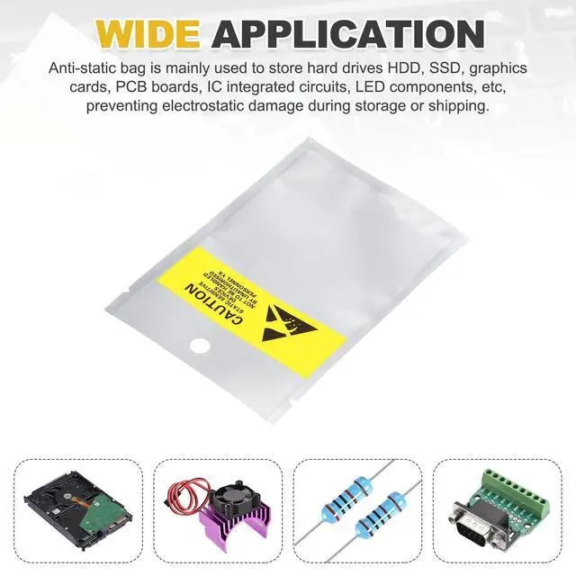 Alt view image 4 of 6 - 200 Pcs Anti Static Bags 3.5" x 5.3" Open Top with Hole ESD Shielding Bag with Labels for Hard Drive HDD SSD Electronic Device Motherboards, Silver