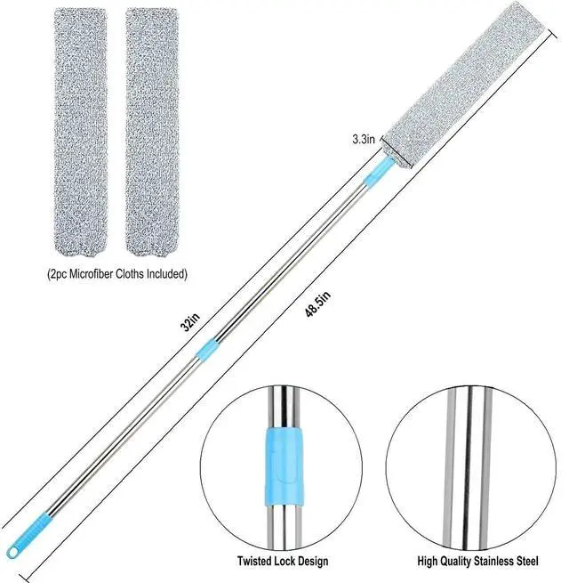 Alt view image 5 of 7 - Retractable Gap Dust Cleaner Under Appliance Microfiber Duster Dust Brush with Extension Pole (36 to 49 inches) Cleaning Duster for Bed High Ceilings Furniture Bottom Household Gap Duster Gray