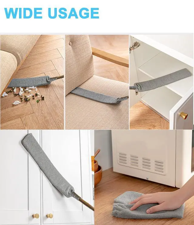 Alt view image 6 of 7 - Upgraded Under Appliance Cleaning Gadgets, Microfiber Gap Duster, Skinny Flat Duster with Extendable Pole 26-55 Inches, Suitable for Underneath Cleaning of Furniture, Fridges, Couch, Stove, Bed