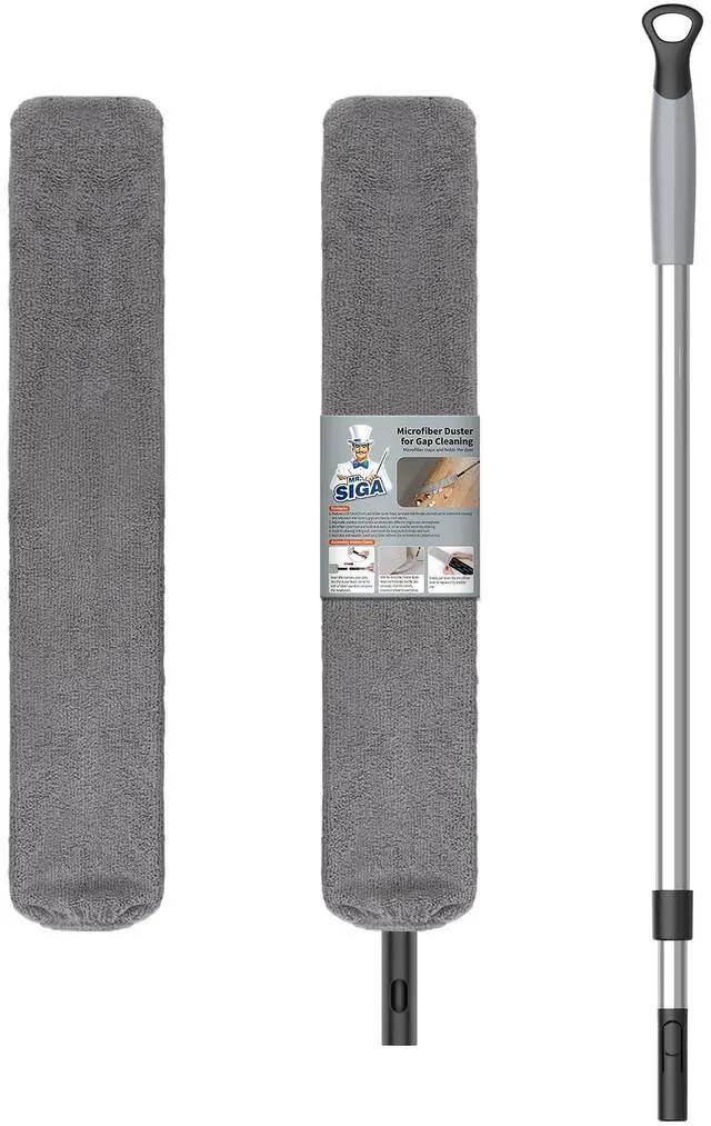 Main image of Flexible Microfiber Long Duster for Gap Cleaning, Stainless Steel Adjustable Handle, Washable Gap Cleaning Duster Gray