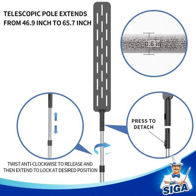 Alt view image 4 of 6 - Flexible Microfiber Long Duster for Gap Cleaning, Stainless Steel Adjustable Handle, Washable Gap Cleaning Duster Gray