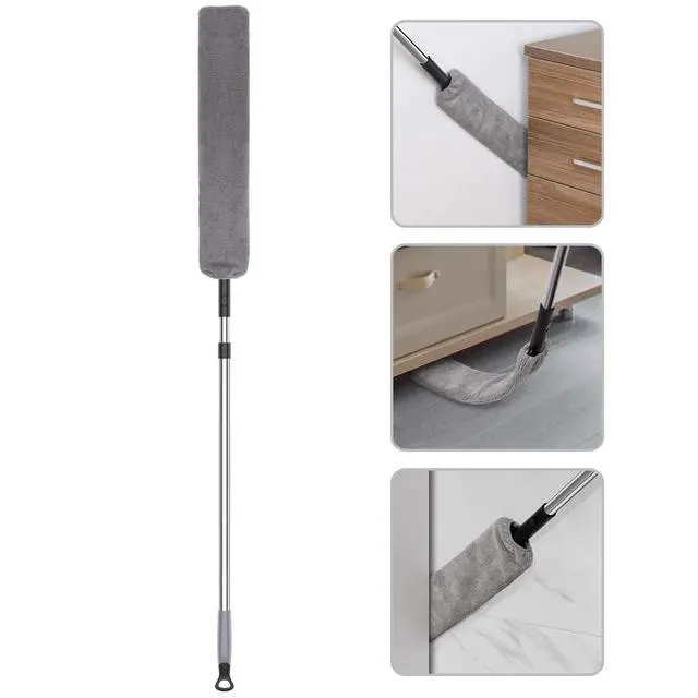 Alt view image 6 of 6 - Flexible Microfiber Long Duster for Gap Cleaning, Stainless Steel Adjustable Handle, Washable Gap Cleaning Duster Gray
