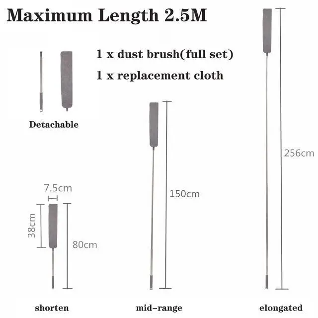 Alt view image 2 of 7 - Retractable Gap Dust Cleaner, Under Refrigerator/Sofa Cleaning Tool, Microfiber Gap Duster with Extendable Pole 32-100 Inches, Suitable for Underneath Cleaning of Furniture, Fridges, Couch, Bed Gray
