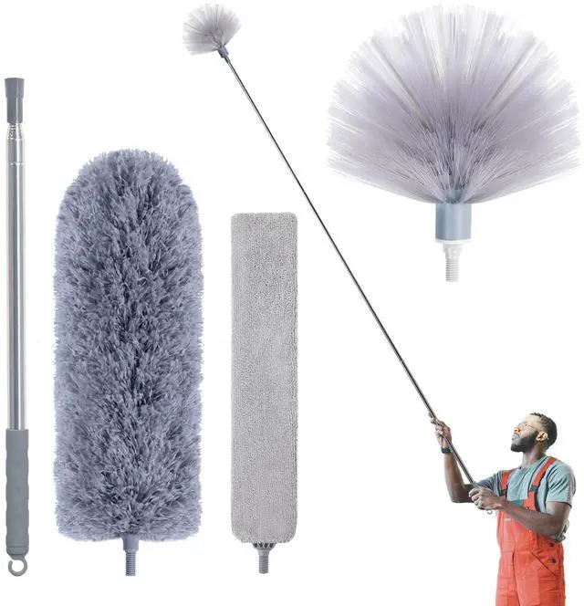 Main image of Duster with Extension Pole, Skinny Duster/Under Appliance Cleaning Tool & Spider Web Brush & Ceiling Cleaner, 100" Microfiber Feather Cleaner with Washable Head for Fan Furniture Wall