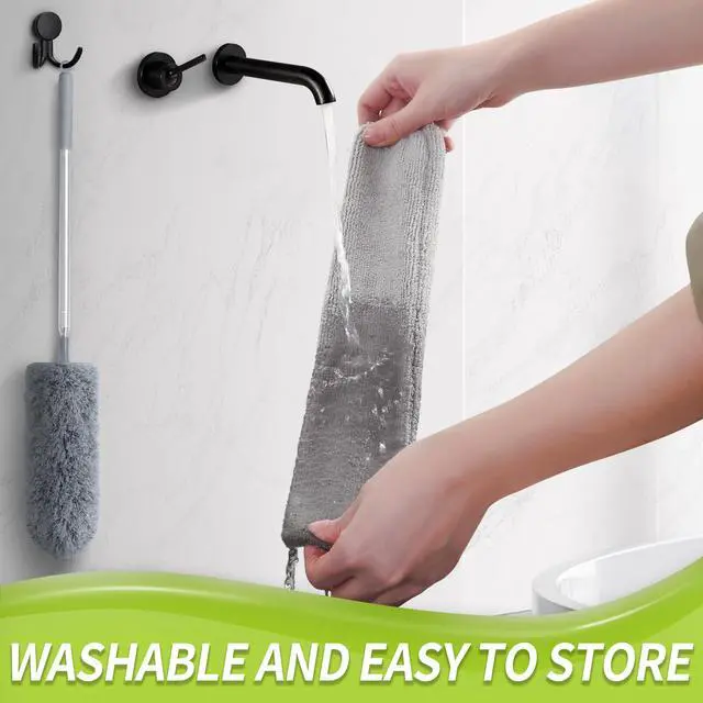 Alt view image 6 of 7 - Duster with Extension Pole, Skinny Duster/Under Appliance Cleaning Tool & Spider Web Brush & Ceiling Cleaner, 100" Microfiber Feather Cleaner with Washable Head for Fan Furniture Wall