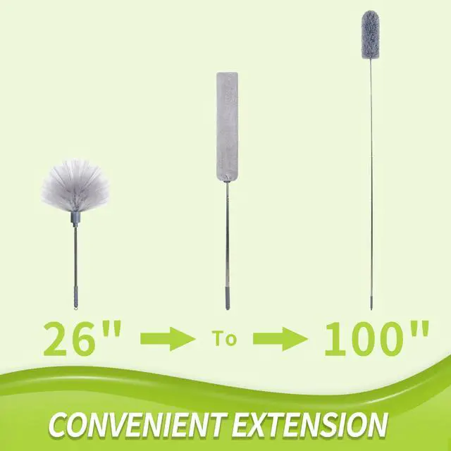 Alt view image 7 of 7 - Duster with Extension Pole, Skinny Duster/Under Appliance Cleaning Tool & Spider Web Brush & Ceiling Cleaner, 100" Microfiber Feather Cleaner with Washable Head for Fan Furniture Wall